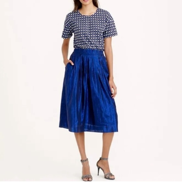 J. Crew Dresses & Skirts - JC | Pleated Metallic Shimmery Voile Blue Jewel Tone Pocket Midi Skirt